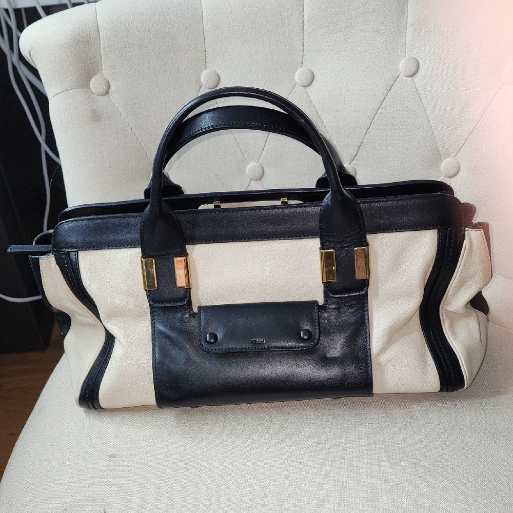 CHLOE Alice Black and Cream 2 Way Bag Handbag